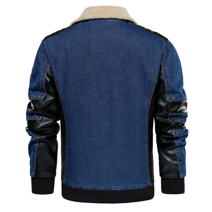 Blue contrast-sleeve jacket, back view