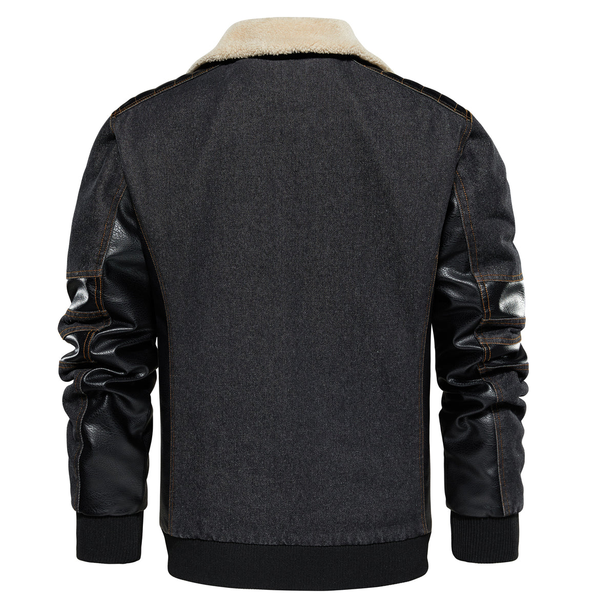Black contrast-sleeve jacket, back view