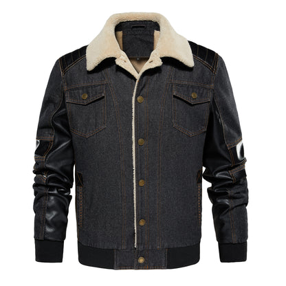 Black contrast-sleeve jacket, buttoned front view